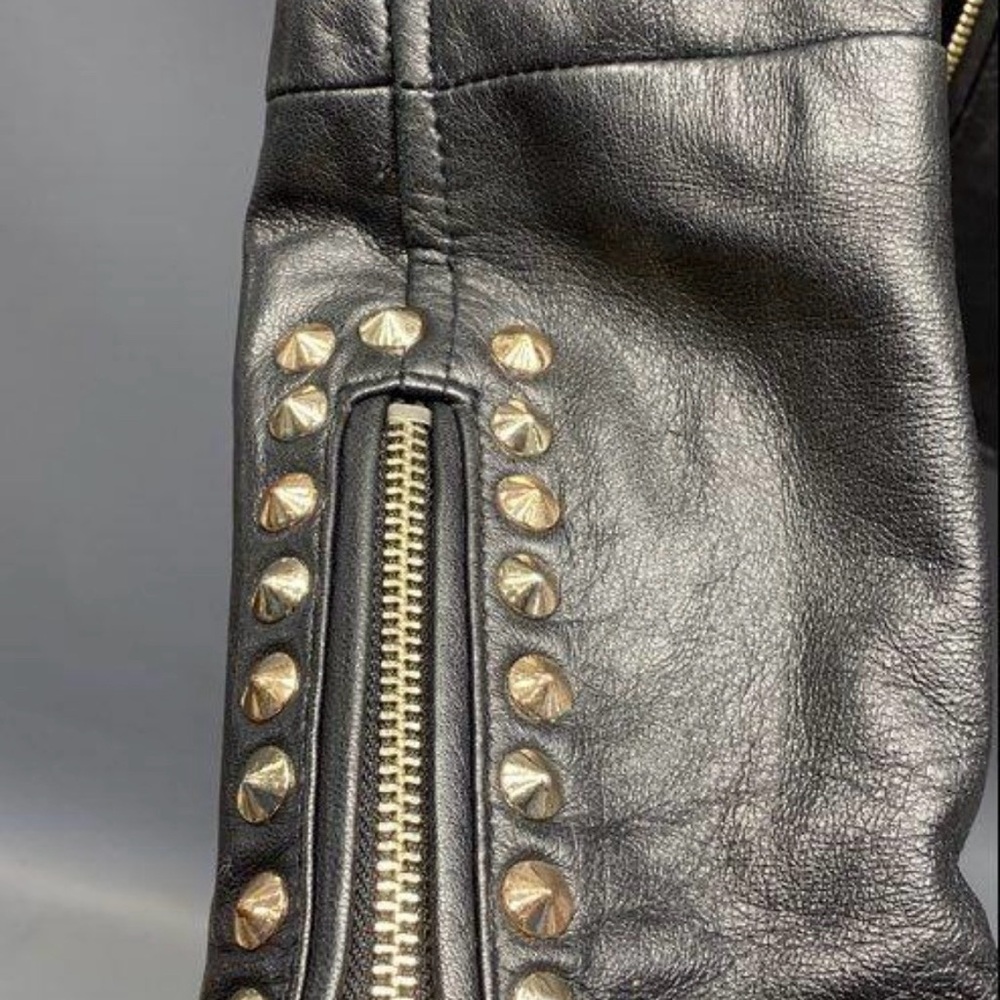 Zara Premium Limited Ed. Lambskin Black/Gold Studded Moto Jacket. Size XS - Picture 5 of 6